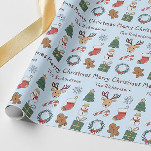 Festliches Blau Frohe Weihnachten Süßes Weihnachts Geschenkpapier