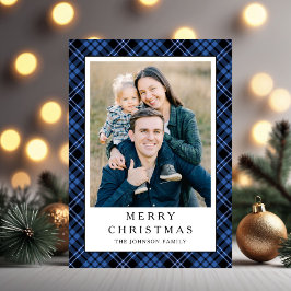 Festliches blau kariertes Weihnachtsfoto Feiertagskarte