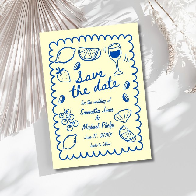 Festliches Blaues Küstenhochzeit Save the Date (Festive Blue Coastal Wedding Save the Date)