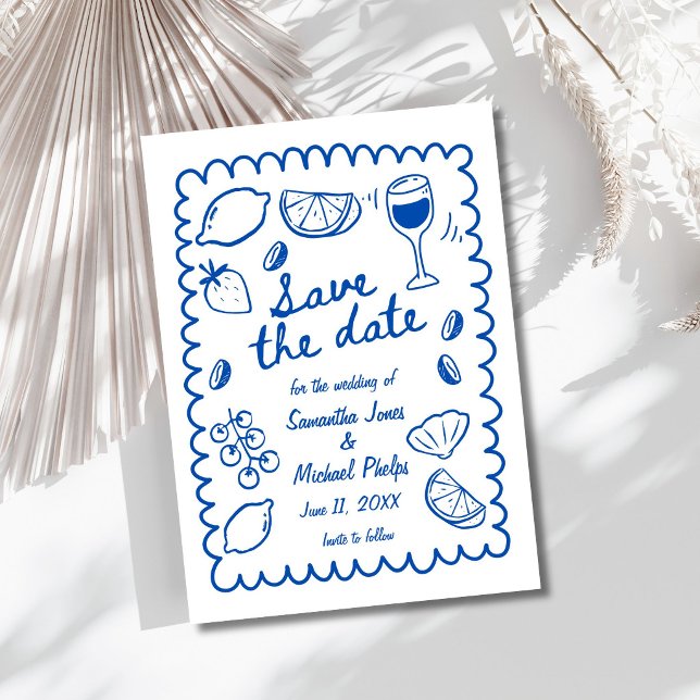 Festliches Blaues Küstenhochzeit Save the Date (Festive Blue Coastal Wedding Save the Date)
