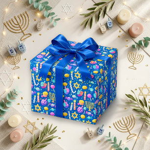 Festliches blaues süßes Hanukkah-Konfekt Geschenkpapier