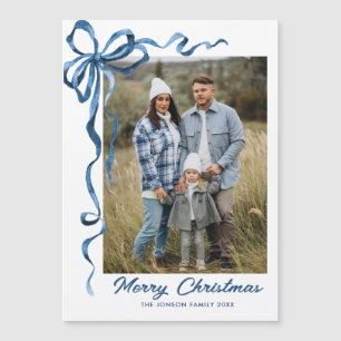 Festliches blaues Weihnachts-Schleifen-Foto Magnet