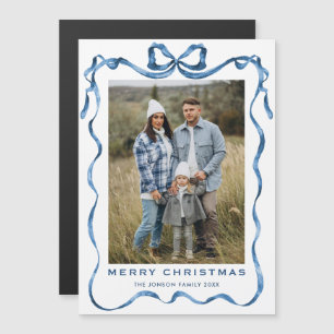 Festliches blaues Weihnachts-Schleifen-Foto Magnet