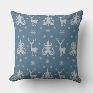 Festliches blaues Weihnachtshirschmuster Kissen