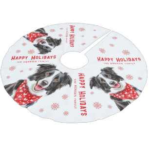 Festliches Border Collie rotes Herz-Bandana Weihna Polyester Weihnachtsbaumdecke