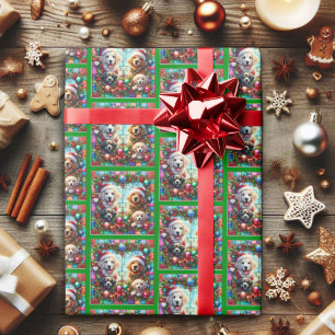 Festliches Buntglas-Weihnachtshund-Muster Geschenkpapier