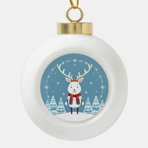 Festliches Cartoon-Rentier mit Schal Keramik Kugel-Ornament