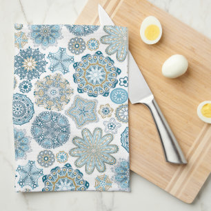 Festliches Chic Florales Mandala-Schneeflocken-Mus Geschirrtuch