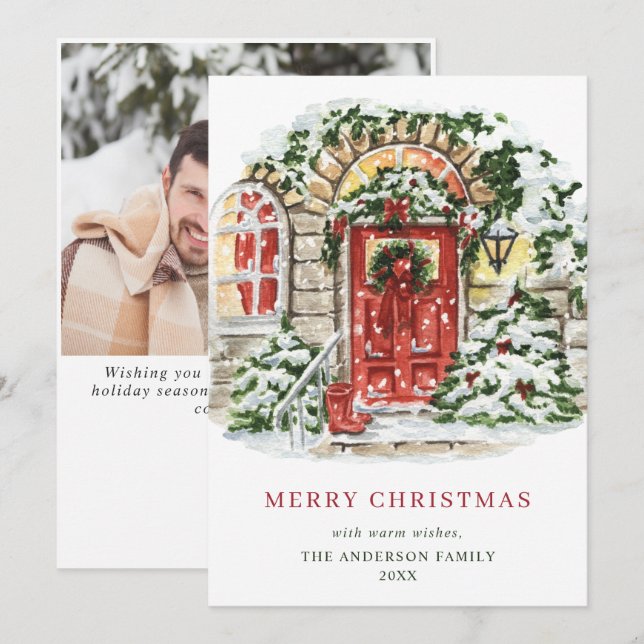 Festliches Country House Weihnachten Gruß Foto (Vorne/Hinten)