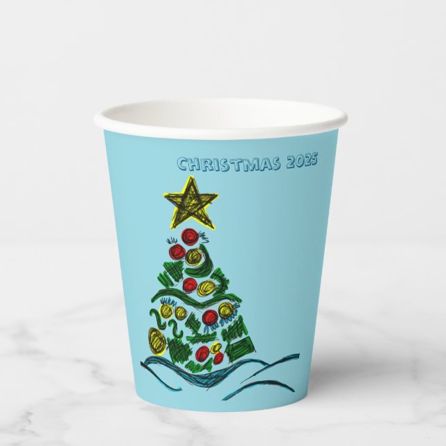 Festliches Crafty Tree Weihnachtsfest Party Pappbecher (Vorderseite)