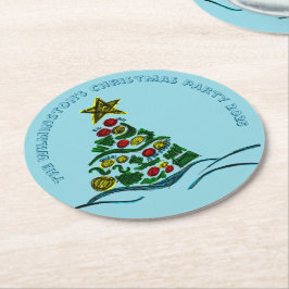 Festliches Crafty Tree Weihnachtsfest Party Runder Pappuntersetzer