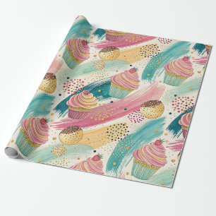 Festliches Cupcake & Brushstroke Celebration Patte Geschenkpapier