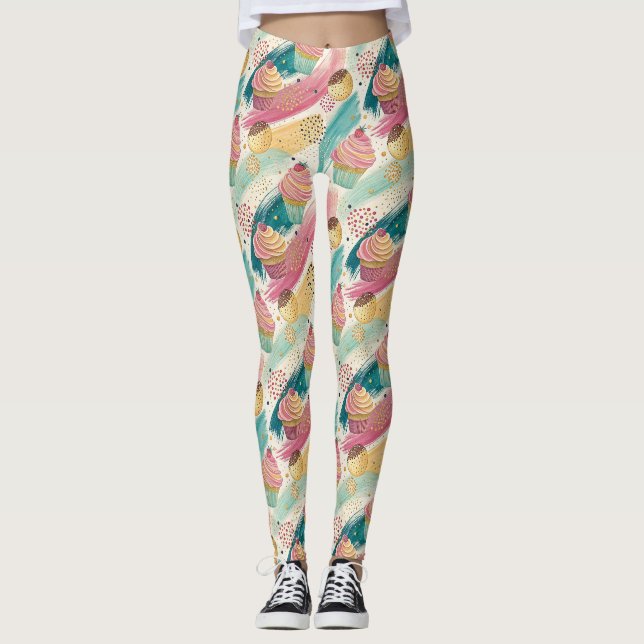 Festliches Cupcake & Brushstroke Celebration Patte Leggings (Vorderseite)