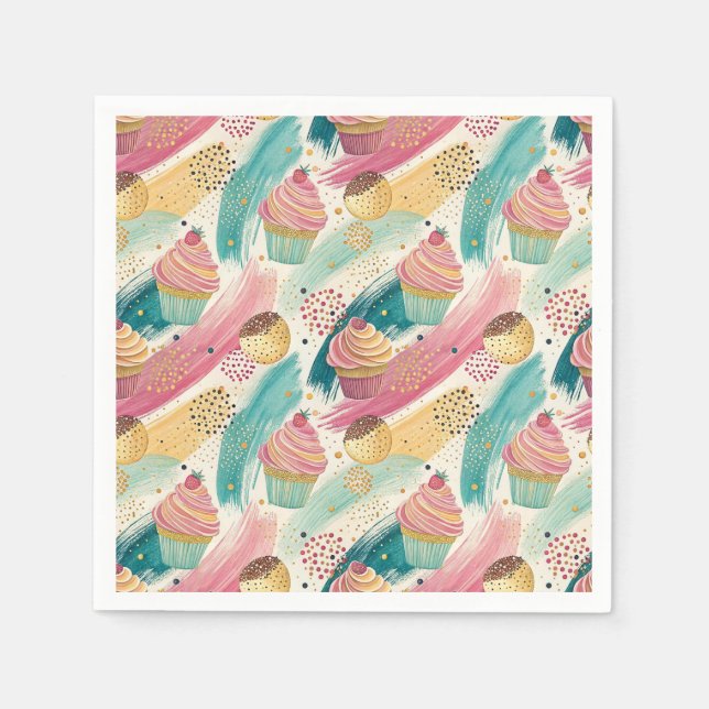 Festliches Cupcake & Brushstroke Celebration Patte Serviette (Vorderseite)