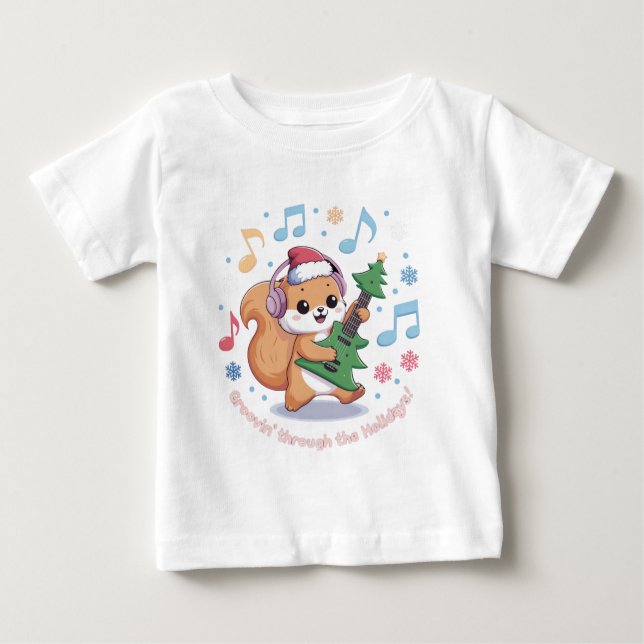 Festliches Eichhörnchen Gitarre spielen umgeben vo Baby T-shirt (Vorderseite)
