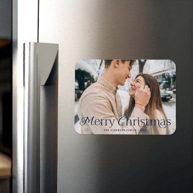 Festliches Elegance Navy Frohe Weihnachts-Foto Magnet (Von Creator hochgeladen)