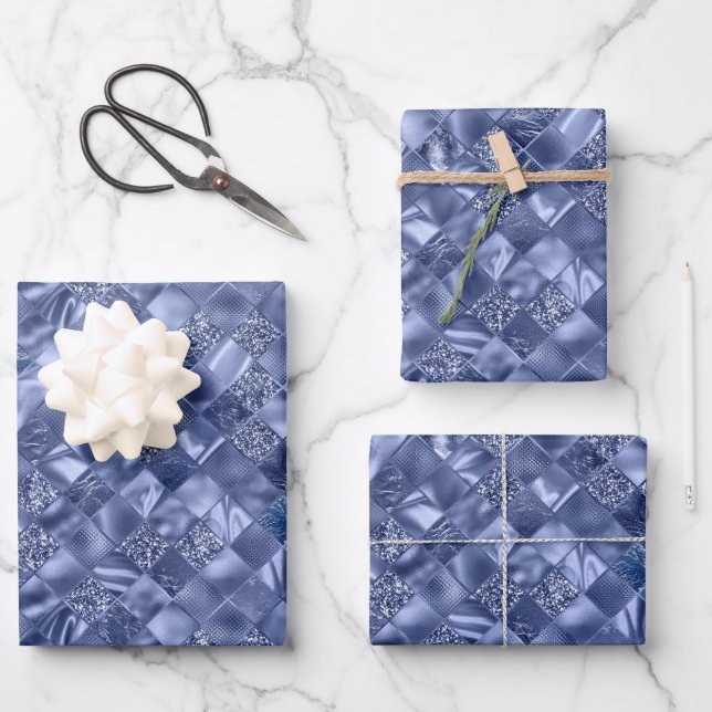 festliches, elegantes, blaugekacheltes Weihnachtsm Geschenkpapier Set (Vorderseite)