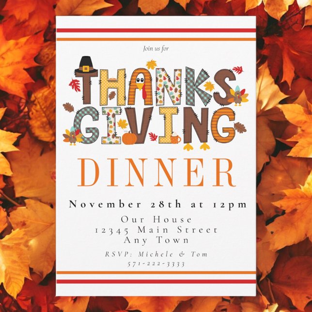 Festliches Erntedank Dinner Türkei Pumpkin Blätter Einladung (Von Creator hochgeladen)