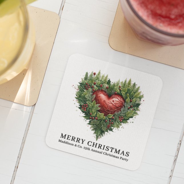 Festliches Evergreen Herz Rechteckiger Pappuntersetzer (Von Creator hochgeladen)