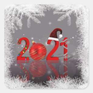 Festliches Farbige Frohe Weihnachten Neujahr 2021 Quadratischer Aufkleber