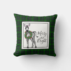 Festliches Feiertags-Zebra, Weihnachtskranz, Karo Kissen