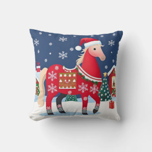 Festliches Feiertagspferd mit Santa-Hut Kissen