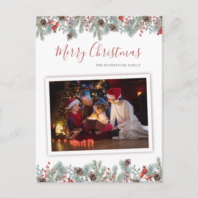 Festliches Foto Rustikales botanisches Weihnachtsf Feiertagspostkarte (Vorderseite)