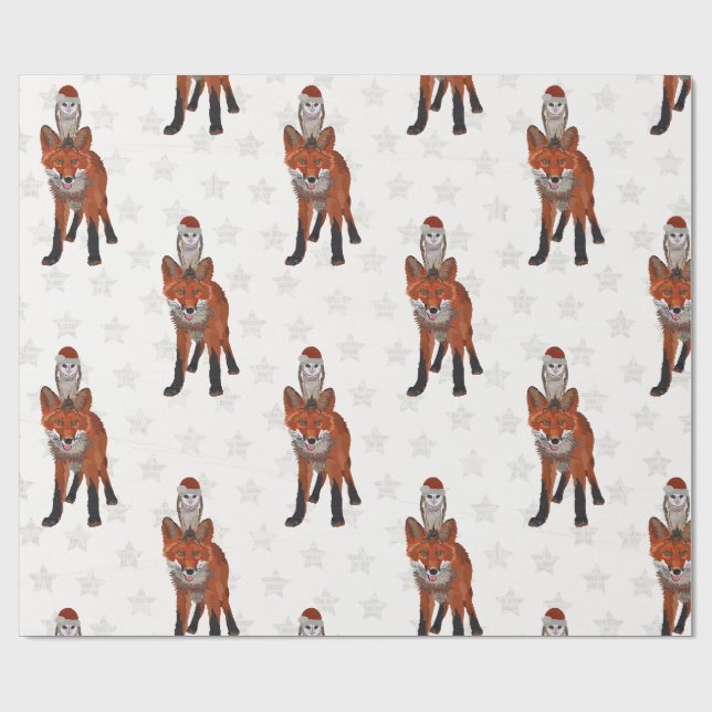 Festliches Fuchs &  Eule Geschenkpapier (Flach)
