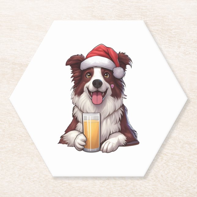 Festliches Furry Grin Border Collis Weihnachtslied Untersetzer (Vorderseite)