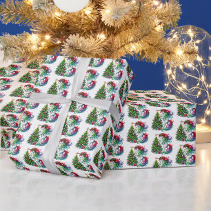 Festliches, gekacheltes Weihnachts-Einhorn Geschenkpapier