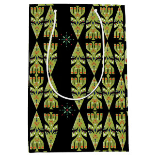 Festliches Geschenkpapier Grün-Schwarzes Muster Mittlere Geschenktüte