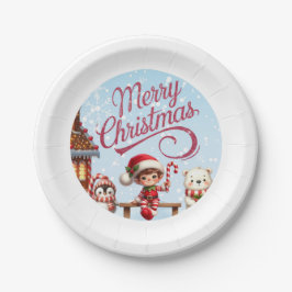 Festliches Geschirr I Elf, Pinguin und Polar Bear Pappteller