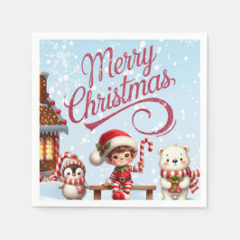 Festliches Geschirr I Elf, Pinguin und Polar Bear Serviette