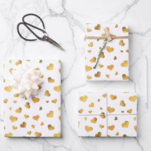 Festliches Gold-Konfetti-Herzen-Geschenk Geschenkpapier Set