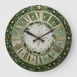 Festliches Gold und Grün Große Wanduhr