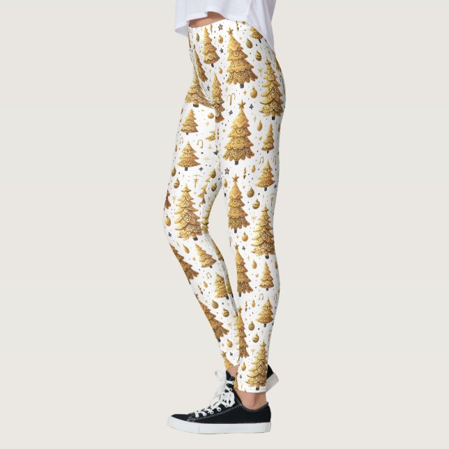 Festliches, goldfarbenes Weihnachtsbaummuster Leggings (Links)