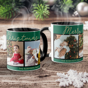 Festliches Grün Frohe Weihnachten 3 Fotos Collage Tasse