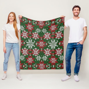 Festliches Grün, Rot und Weiß nordisch Stricken Fleecedecke