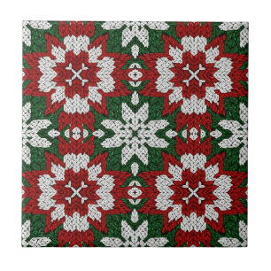 Festliches Grün-Rot-Weiß-Nordisches Strickmuster ( Fliese