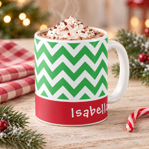 Festliches grünes Chevron-Weihnachten Individuelle Tasse