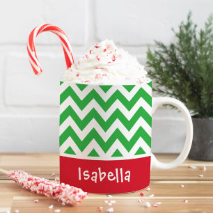 Festliches grünes Chevron-Weihnachten Individuelle Tasse