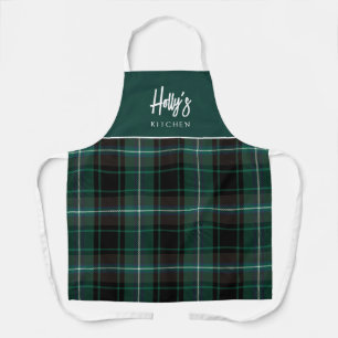 Festliches grünes Holiday Plaid Weihnachtsname  Schürze