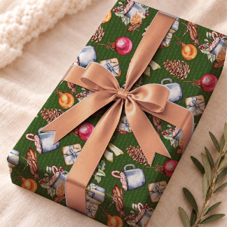 Festliches grünes Retro-Weihnachtsmuster Geschenkpapier