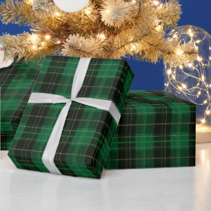 Festliches grünes Weihnachts-Plaidmuster im Winter Geschenkpapier