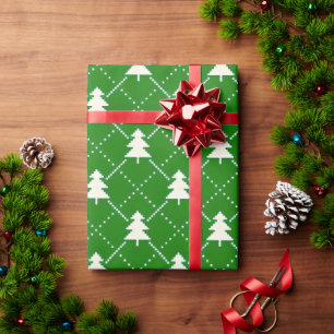 Festliches grünes Weihnachtsbaum-Muster Geschenkpapier