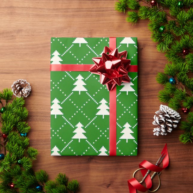 Festliches grünes Weihnachtsbaum-Muster Geschenkpapier (Feiertagsgeschenk)