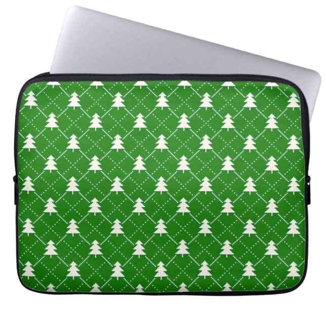 Festliches grünes Weihnachtsbaum-Muster Laptopschutzhülle (Vorderseite)