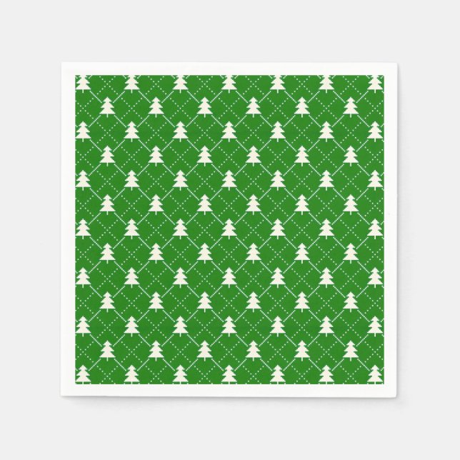 Festliches grünes Weihnachtsbaum-Muster Serviette (Vorderseite)