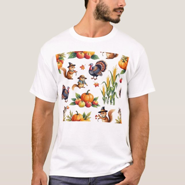 Festliches Herbsternte-Wasserfarbmuster Klassische T-Shirt (Vorderseite)