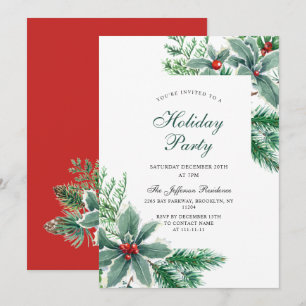 Festliches Holly Berry Branch Weihnachtsfest Party Einladung